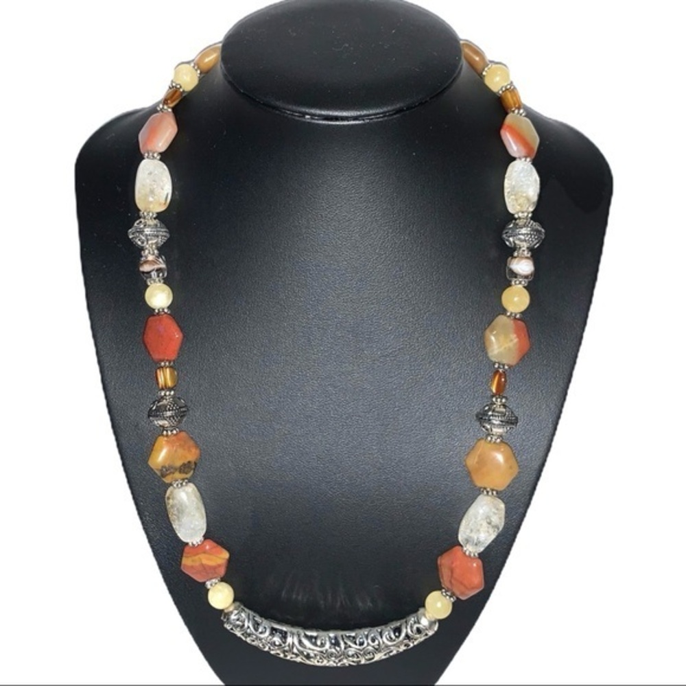 Antique silver w colored glass beads 20โ necklace